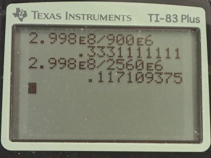 OpenStax College Physics, Chapter 24, Problem 6 (AP) calculator screenshot 1
